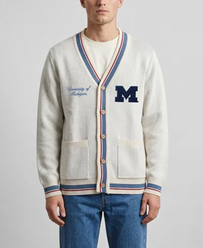 Uscape Apparel Men's And Women's  Natural Michigan Wolverines Americana Striped Full-button Cardigan In White