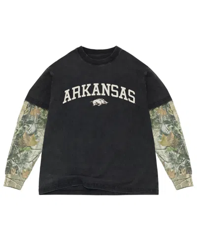 Uscape Apparel Men's Black/camo Arkansas Razorbacks Back Bay Twofer Heavyweight Long Sleeve T-shirt