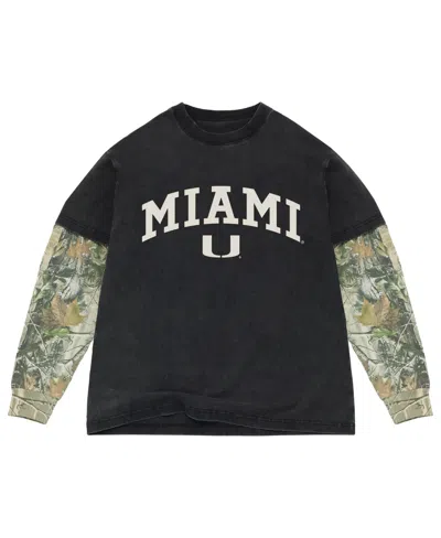 Uscape Apparel Men's Black/camo Miami Hurricanes Back Bay Twofer Heavyweight Long Sleeve T-shirt