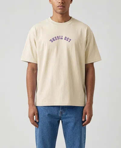 Uscape Apparel Men's Cream Lsu Tigers Upside Down Embroidered Vintage Heavyweight T-shirt In Neutral