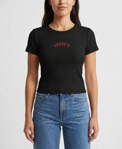 Uscape Apparel Women's Black Alabama Crimson Tide Upside Down Embroidery Ribbed Cropped T-shirt In Brown