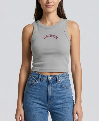 Uscape Apparel Women's Gray Minnesota Golden Gophers Upside Down Embroidery Ribbed Cropped Tank Top
