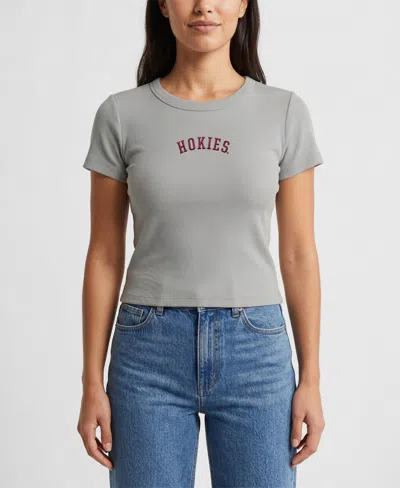 Uscape Apparel Women's Gray Virginia Tech Hokies Upside Down Embroidery Ribbed Cropped T-shirt In Multi