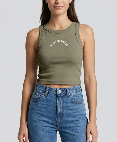 Uscape Apparel Women's Green Michigan State Spartans Upside Down Embroidery Ribbed Cropped Tank Top