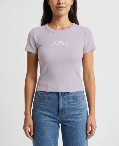 Uscape Apparel Women's Purple Clemson Tigers Upside Down Embroidery Ribbed Cropped T-shirt