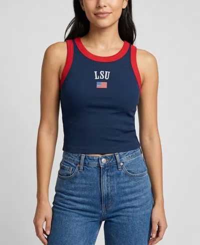 Uscape Apparel Women's  Navy/red Lsu Tigers Americana Wordmark Ribbed Tank Top In Blue
