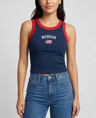 Uscape Apparel Women's  Navy/red Michigan Wolverines Americana Wordmark Ribbed Tank Top In Multi