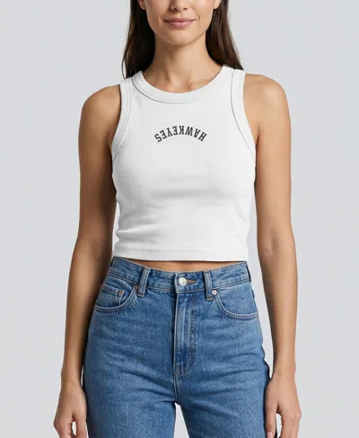 Uscape Apparel Women's White Iowa Hawkeyes Upside Down Embroidery Ribbed Cropped Tank Top