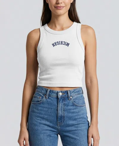Uscape Apparel Women's White Michigan Wolverines Upside Down Embroidery Ribbed Cropped Tank Top