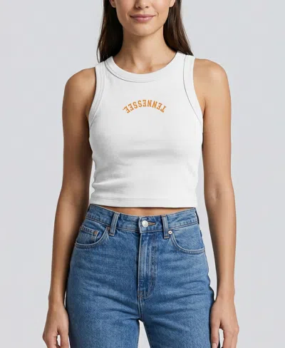 Uscape Apparel Women's White Tennessee Volunteers Upside Down Embroidery Ribbed Cropped Tank Top