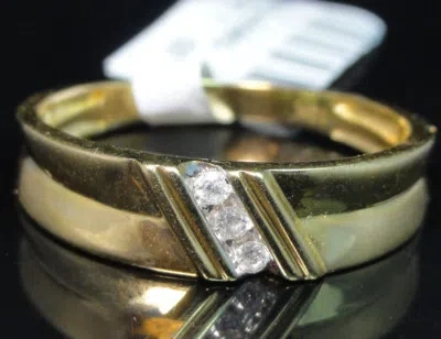 Pre-owned Usdiamondking 10k Yellow Gold Men's Three Stone Genuine Round Diamond Wedding Band Ring 6mm In H-i