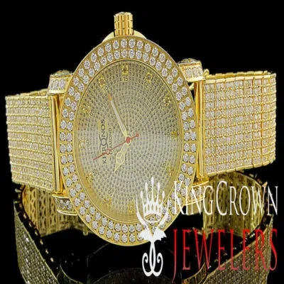 Pre-owned Usdiamondking 2 Row W/.12ctw Genuine Real Dimaond Yellow Gold Tone Khornos Watch Mens