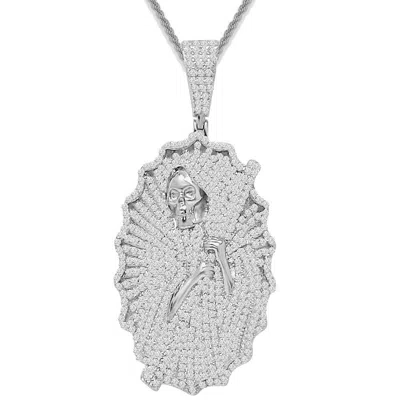 Pre-owned Usdiamondking 46+ Grams Real Silver Angel Of Death Santa Muerte Grim Reaper Charm Pendant Big In White Gold Finish
