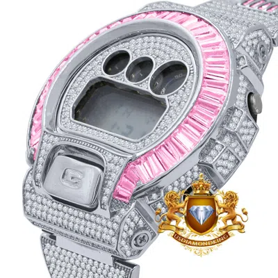 Pre-owned Usdiamondking Baguette Baby Pink White Gold Casio Shock Authentic Dw-6900 Custom Mens Watch