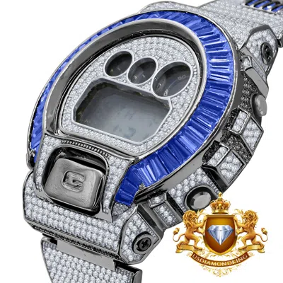 Pre-owned Usdiamondking Baguette Blue Sapphire Real 2 Tone Black Casio Shock Authentic Dw-6900 Watch