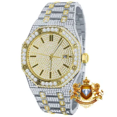 Pre-owned Usdiamondking Baguette Full Steel 18k 2 Tone Gold Finish Simulated Diamond Ap Style Watch 42mm