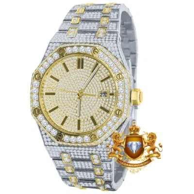 Pre-owned Usdiamondking Baguette Full Steel 18k 2 Tone Gold Simulated Diamond Ap Style Watch 42mm W/date