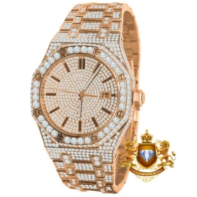 Pre-owned Usdiamondking Baguette Full Steel 18k Rose Gold Finish Simulated Diamond Ap Watch 42mm W/date