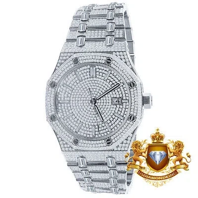 Pre-owned Usdiamondking Baguette Full Steel 18k White Gold Finish Simulated Diamond Ap Style Watch 42mm