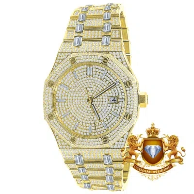 Pre-owned Usdiamondking Baguette Full Steel 18k Yellow Gold Finish Simulated Diamond Ap Style Watch 42mm