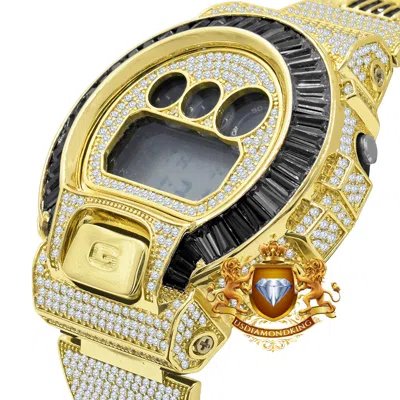 Pre-owned Usdiamondking Baguette Onyx Black 14k Gold Finish Casio Shock Authentic Dw-6900 Custom Watch