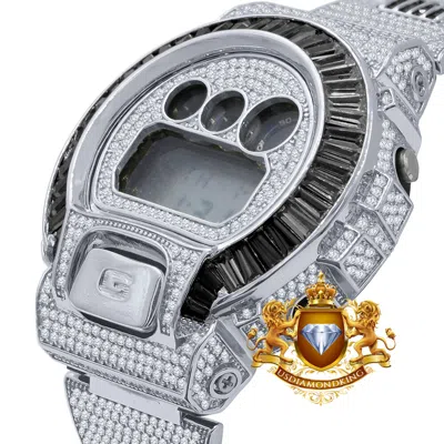 Pre-owned Usdiamondking Baguette Onyx Black White Gold Casio Shock Authentic Dw-6900 Custom Mens Watch