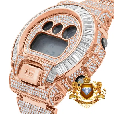 Pre-owned Usdiamondking Baguette Rose Gold Casio Digital Shock Authentic Dw-6900 Custom Mens Watch