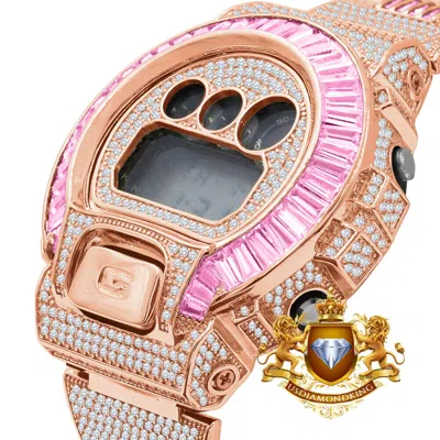 Pre-owned Usdiamondking Baguette Soft Baby Pink Rose Gold Casio Shock Authentic Dw-6900 Custom Watch