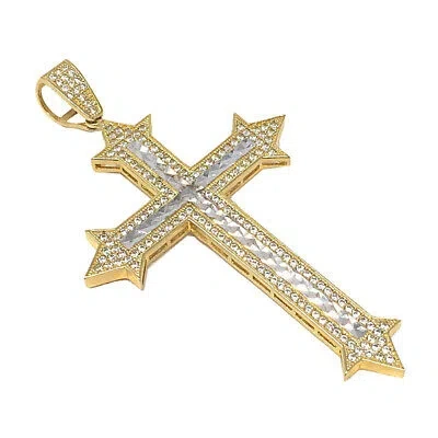 Pre-owned Usdiamondking Big Bold Men's 10k 2 Tone 100% Gold Men's Jesus Cross Charm Pendant 2.85" 8.2gms