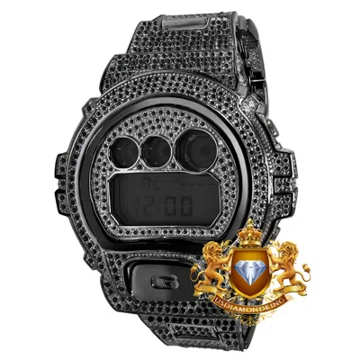 Pre-owned Usdiamondking Black Gold Simulated Diamond Authentic Casio Shock Dw-6900 Mens Custom Watch