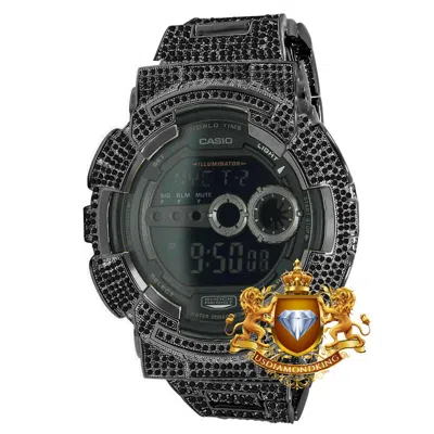 Pre-owned Usdiamondking Black Gold Simulated Diamond Authentic Casio Shock Gd100-1b Custom Mens Watch
