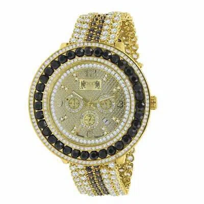 Pre-owned Usdiamondking Black Onyx Real Genuine Diamond Men's Custom Watch 18k Yellow Gold Finish W/date