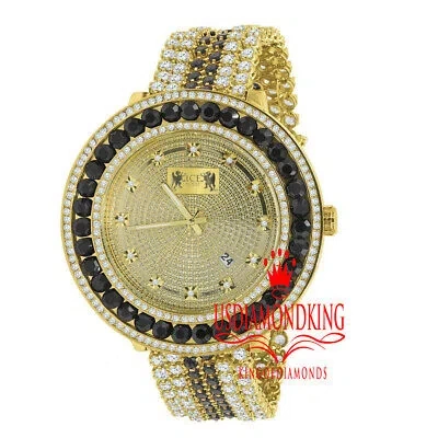 Pre-owned Usdiamondking Black Onyx Real Genuine Diamond Mens Custom Watch 18k Yellow Gold Finish W/date