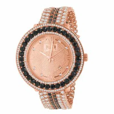 Pre-owned Usdiamondking Black Solitaire Xl Big Face Simulate Diamond 18k Rose Gold Tone W/date Watch