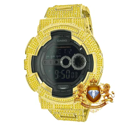 Pre-owned Usdiamondking Canary Gold Mens Simulated Diamond Authentic Casio Shock Gd100-1b Custom Watch