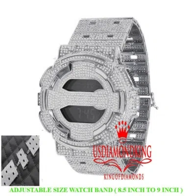 Pre-owned Usdiamondking Custom Casio G-shock Gd100 White Gold Watch Simulated Diamonds Adjustable Band