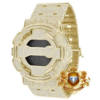 Pre-owned Usdiamondking Custom Casio G-shock Gd100 Yellow Gold Watch Simulated Diamond Adjustable Band