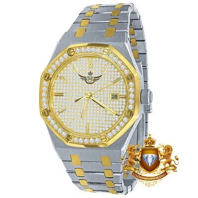 Pre-owned Usdiamondking Full Steel 18k 2 Tone Gold Finish Simulated Diamond Ap Style Watch 42mm W/date
