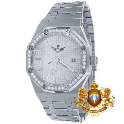 Pre-owned Usdiamondking Full Steel 18k White Gold Finish Simulated Diamond Ap Style Luxury Watch 42mm