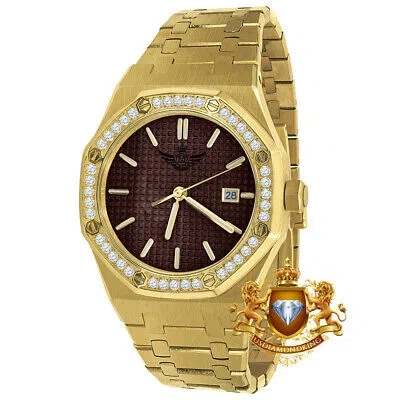 Pre-owned Usdiamondking Full Steel Brown Dial 18k Gold Tone Simulated Diamond Ap Style Watch 42mm W/date