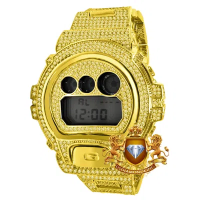 Pre-owned Usdiamondking Gold Canary Simulated Diamond Authentic Casio Shock Dw-6900 Mens Custom Watch