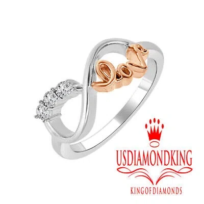 Pre-owned Usdiamondking Ladies 10k White & Rose Gold Infinity Love .05ct Genuine Diamond Ring Band In H-i