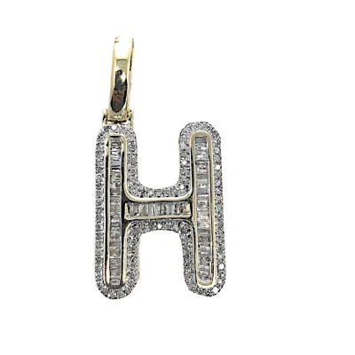 Pre-owned Usdiamondking Men's Ladies 10k Real Yellow Gold Genuine Diamond Baguette Initial Letter Charm In H-i