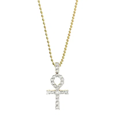 Pre-owned Usdiamondking Men's Ladies Genuine Real Diamond Yellow Gold Tone Egyptian Ankh Cross Necklace