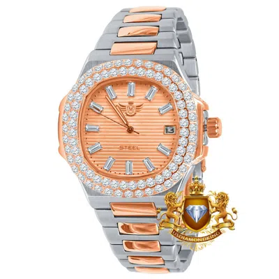 Pre-owned Usdiamondking Men's Solid Steel 18k 2 Tone Rose Gold Simulated Diamond 36 Mm Watch W/date