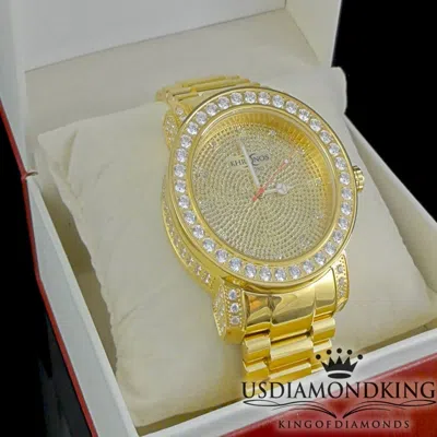 Pre-owned Usdiamondking Men's Yellow Gold Finish Over Stainless Steel Genuine Diamond Wrist Watch
