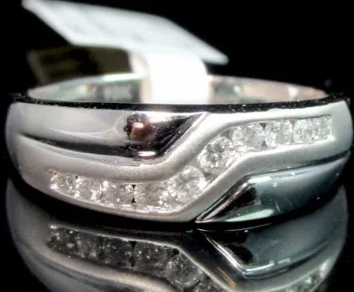 Pre-owned Usdiamondking Mens 100% White Gold Round Cut Diamond 7 Mm Wedding Band Channel Ring 1/3 Ct