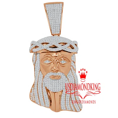 Pre-owned Usdiamondking Mens 10k Rose Gold Over Real Sterling Silver Jesus Face Piece Pendent Charm 3'' In Yellow/white