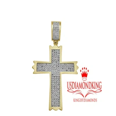 Pre-owned Usdiamondking Mens .50ct Genuine Real Micro Pave 1.85" 10k Yellow Gold Cross Charm Pendant In H-i