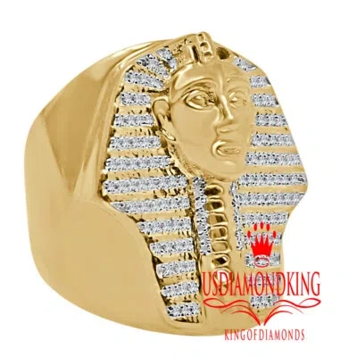 Pre-owned Usdiamondking Mens Big Bold Real Diamond King Tut Egyptian Pharaoh Yellow Gold Tone Ring Band